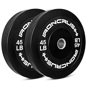 Iron Crush Olympic Bumper Plates Set – Virgin Rubber Weights for Strength Training – Fits 2″ Barbells – Sold in Pairs