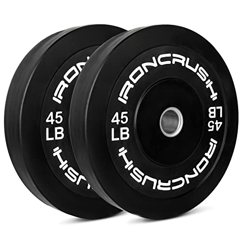 Iron Crush Olympic Bumper Plates Set – Virgin Rubber Weights for Strength Training – Fits 2″ Barbells – Sold in Pairs