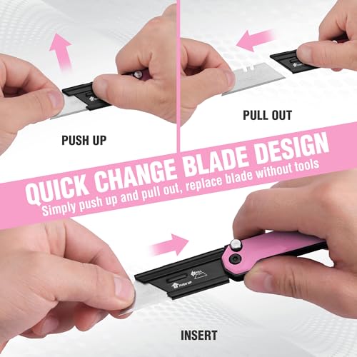 WORKPRO Vouwmes, universeel mes, cuttermes, zakmes met snelwisselmechanisme, G10-handgreep, met 10 extra SK5-mesjes, ideaal voor het snijden van leer, PVC, papier, roze - Afbeelding 6