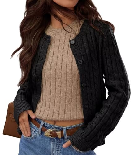 Image of Ezbelle Women's Long Sleeve Open Front Cropped Lightweight Cardigan Sweater Button Down Shirt 2026 Fall Tops