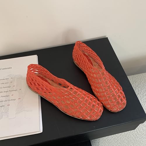 Image of Jelly Mesh Ballet Flats for Women Clear Hollow Jelly Shoes Sandals Round Toe Non-Slip Beach Ballerina Jellies Flats Shoes