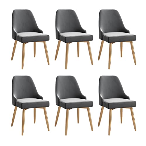 SJIALEN Golden Leg Dining Chairs Set of 6, Velvet Bedroom Balcony Makeup Chair Accent Chairs Apartment Living Room Side Chair Kitchen Chair (Color : Grey)