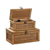 Caja decorativa de ratán, cajas de exhibición con tapa, juego de 2 cestas rectangulares de mimbre, contenedores de mimbre tejido(Rectangular-Brown)