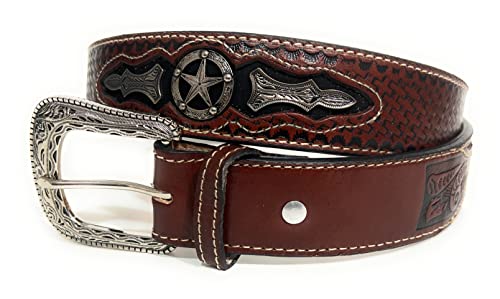 1 3/4" Wide Genuine Leather Western Style Leather Belt, Cowboy Rodeo Concho Ranger Style Belt2