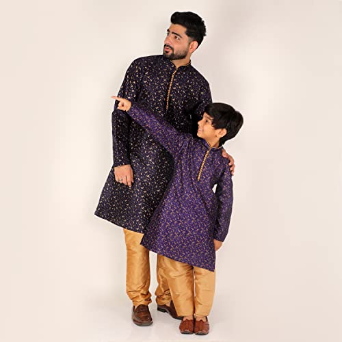 Image of Pro-Ethic Style Developer Men's & Boys Silk Floral Baap Beta Kurta Pajama Set | Father Son Matching Dresses | | (B-111)