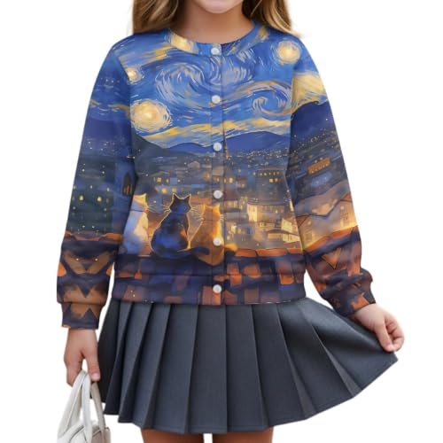 Image of Girls Cardigans Sweater Long Sleeve Crew Neck Button Down Sweaters School Outerwear for Kids Fall Winter Tops
