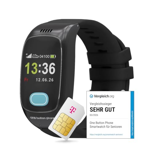 Deutsche Telekom x one Button Phone – 4G LTE Notrufuhr mit Ortung und Telefonfunktion, Notruf Armband für Senioren, SOS Notrufknopf, GPS Notfall Uhr - 30€ Amazon Gutschein nach SIM Aktivierung