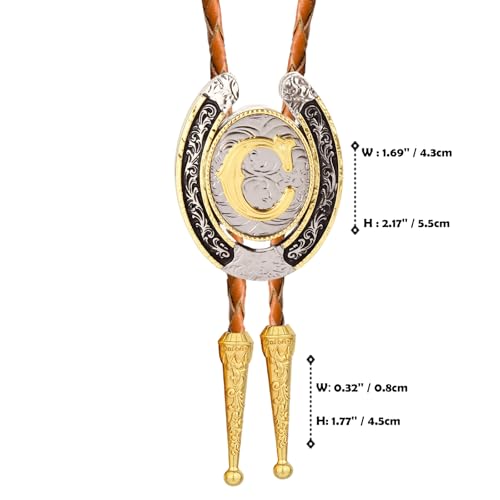 Image of Vintage Western Cowboy Rodeo Initial Letter A-Z Bolo Tie for Men | Premium brown braided leather, adjustable sliding clasp, anti-tarnish alloy pendant, versatile A-Z western bolo tie