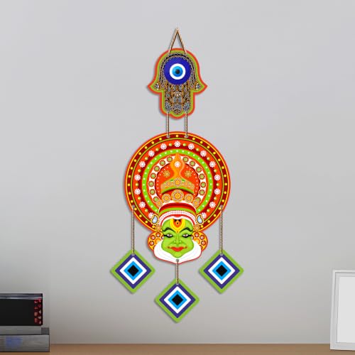 Image of Artvibes Kathakali Face Evil Eye Wall Hanging for Home Entrance Decor | Traditional Kerala Art Wall Decor with Nazar Battu Protection and Positive Energy Vastu Gift (WH 85149N)