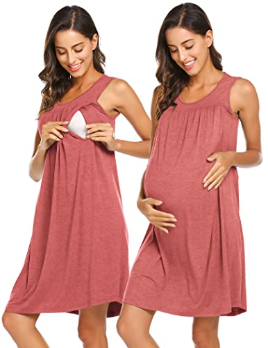 Image of Ekouaer Women's Maternity Sleepwear Short Sleepwear Nursing Nightgown Hot Pink Small