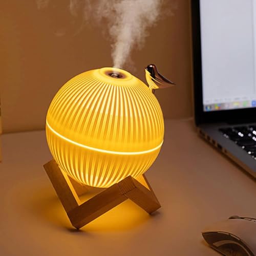 Image of USB Humidifier 300 ml with Night Light, Bird Shaped Cool Mist Humidifier for Bedroom, Home & Office, Quiet Desktop Air Moisturizer, Decorative Tabletop with Wooden Stand