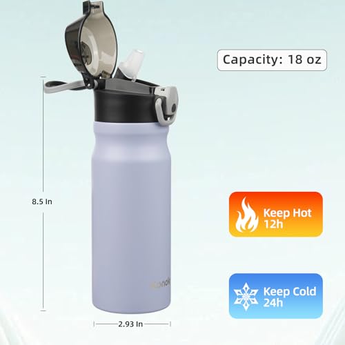 Image of Konokyo 18 oz Insulated Stainless Steel Sports Water Bottle with Straw Lid