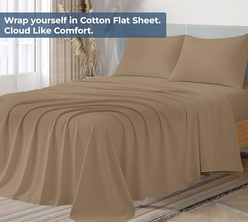 Image of Royale Linens 100% Organic Cotton Twin XL Flat Sheet Only - Super Soft - Percale Top Sheets - Twin XL Flat Sheet Sold Separately - Breathable, Cool & Crisp Sheets Only (66 inch x 102 inch, Chocolate)