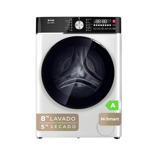 EVVO Lavadora-Secadora Nature M8/5, 8 kg lavado + 5 kg secado, 1400 rpm, Motor BLDC Inverter, Steam Wash, M-Smart One-Touch, Lavado Rápido 15', Fin diferido 24 h, Blanco