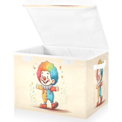 WELLDAY Storage Box Cute Cartoon Clown Storage Bins with Lids​, Larger Collapsible Fabric Storage Baskes with Handles for Living Room, Playroom,...