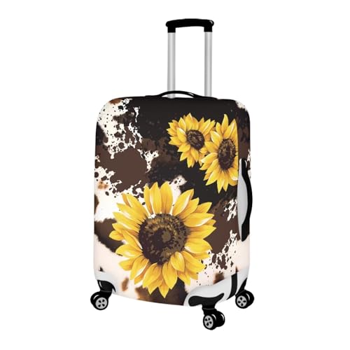 Image of Mumeson Cow Sunflower Travel Luggage Cover Suitcase Protector Fit 18 19 20 21 Inch for Women Portable Suitcase Case Cover Elastic Easy to Install Luggage Covers