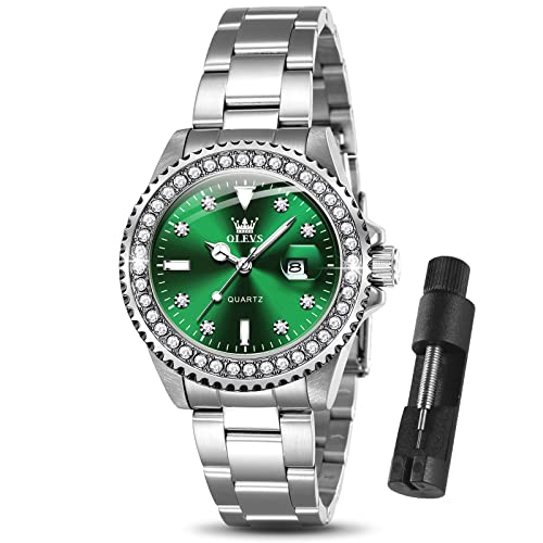 Image of OLEVS Watches Women with Date Silver Stainless Steel Luxury Ladies Watches with Small Writs Diamond Watches for Women Waterproof Elegant Dress Quartz Analog Women's Wrist Watches Reloj de Mujer