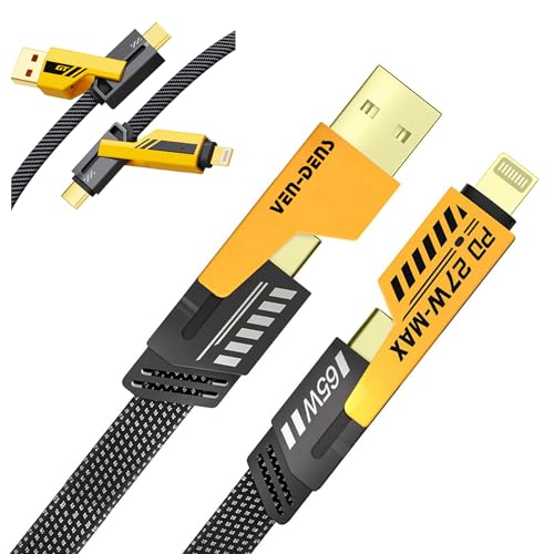 VEN-DENS 65W 4-in-1 Charger Cable - Fast-Charging Flat USB-C