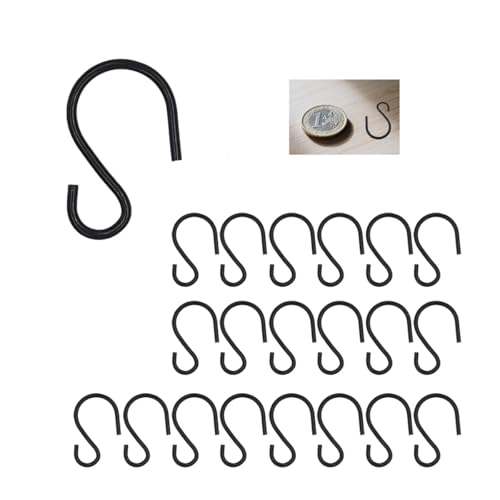 leersao 20 Stück S Haken Zum Einhängen, 3,2cm kleine S Haken Hängehaken Schwarz Mini Aufhängehaken Metall Haken für DIY Handwerk Hängenden Schlüsselanhänger Schmuck Namensschild