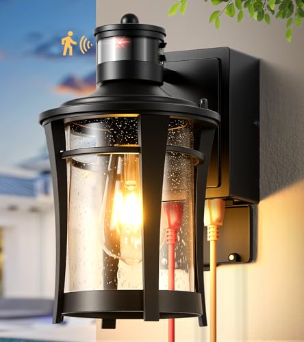 Image of Gleamz Porch Light with GFCI Outlet, Black Outdoor Wall Light with Outlet