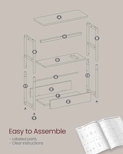 Vasagle ULET335B01 Side Table With Charging Station, Narrow End Table, 3-Tier Nightstand, Sofa Table For Small Spaces, Magazine Rack, For Living Room thumb #7