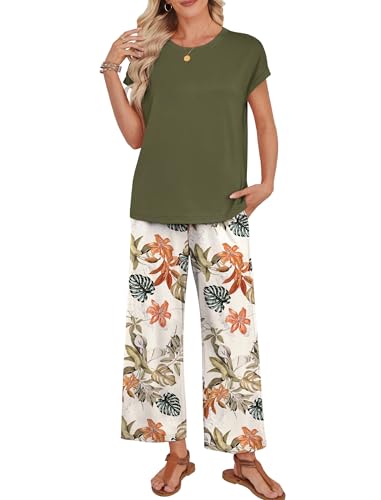 Image of WIHOLL Two Piece Sets for Women Summer Spring Outfits Lounge Sets Beach Vacation Clothes Airport Travel Matching Clothing