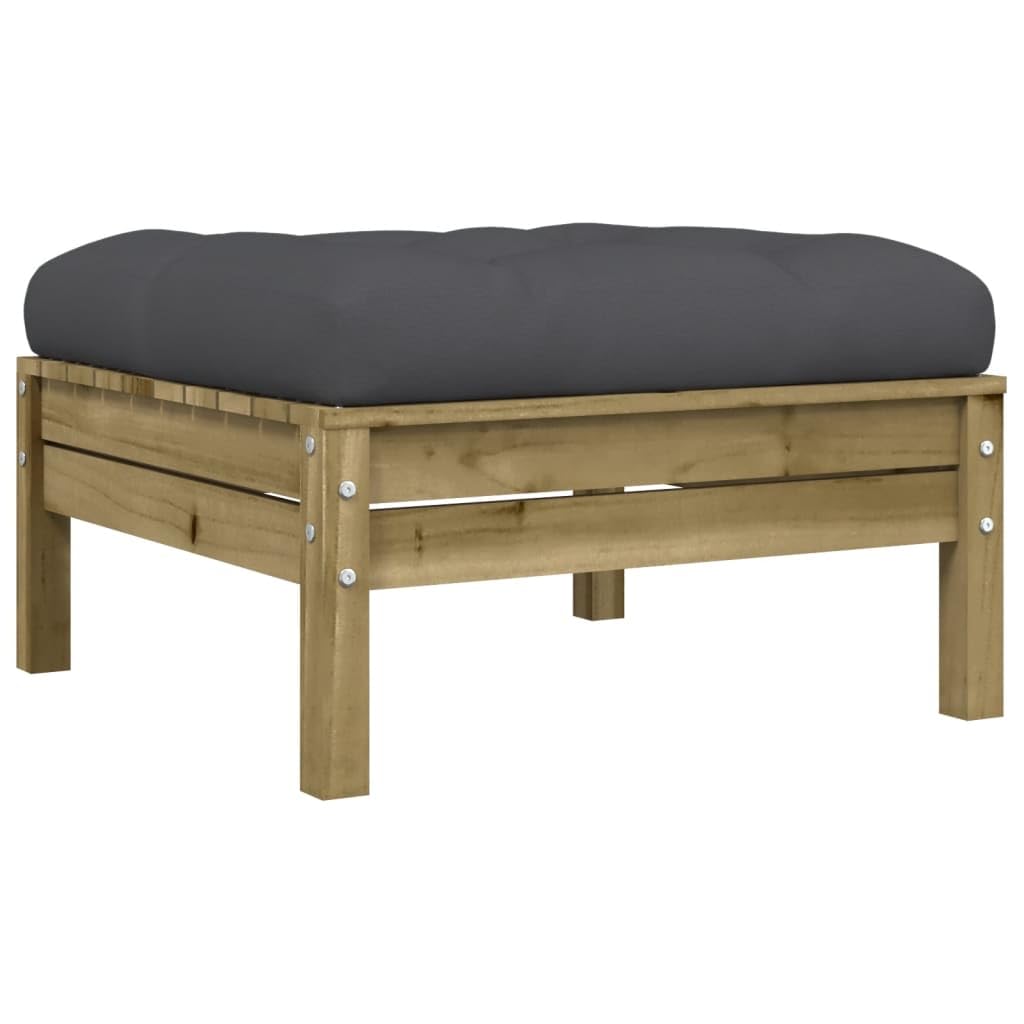 vidaXL Repose-Pied de Jardin avec Coussin, Table Basse, Tabouret de Patio Balcon Terrasse Arrière-Cour Extérieur, Bois de Pin Imprégné