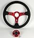 NRG Steering Wheel - 06 (Deep Dish) - 350mm (13.78 inches) - Black Leather with Red Spokes - Part # ST-006R-RD