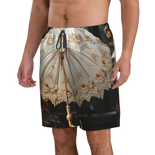 Men's Swim Trunks White Parasol Quick Dry Board Shorts Mens Bathing Suit Beach Swimwear with Pockets4
