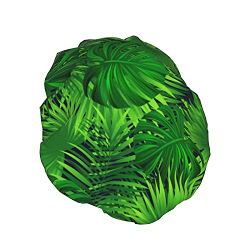 PanaRL Piante di palme con foglie tropicali Cuffia da doccia, cuffia da notte, cuffia da bagno elastica impermeabile a doppio strato, cuffia da bagno riutilizzabile