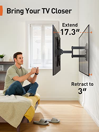 Perlegear Ul Listed Full Motion Tv Mount For Most 26–60 Inch Flat Or Curved Tvs Up To 82 Lbs, Wall Mount Tv Bracket With Articulating Arms, Tool-Free Tilt, Swivel, Extension, Max Vesa 400X400Mm, Pgmf3 #TOP5