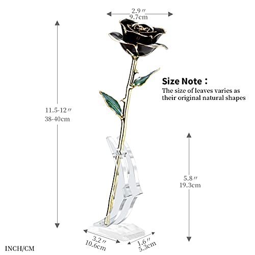 Image of Gold Real Rose, Gold Dipped Rose Made from Real Rose Best Gifts for her and Great Gifts for Girlfriend, Black with Stand