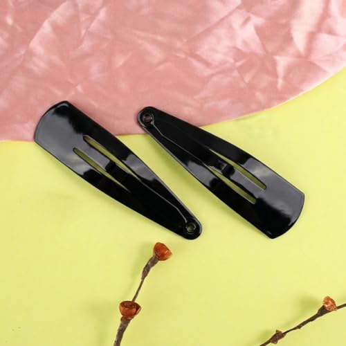 Image of Glaze Black Snap Hair Clips, Glossy Finish Metal Medium Tic Tac Clips for Women, Pack of 12