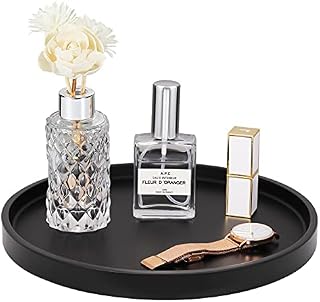 Emibele Vanity Tray, Resin Round Tray Decorative Storage Organizer for Bathroom Toilet Tank Bedroom Kitchen Countertop, Jewelry Storage Dresser Tray for Candle,Lotion Bottle,Cosmetics, Matte Black