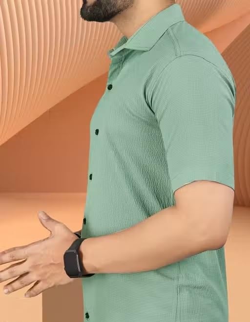Image of Wonder World Men Shirt 1 Pack Short Sleeve Solid Pattern Lightweight Casual Formal Top