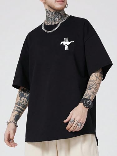 Image of SQF Men's Cottonblend Oversized, Black, Half Sleeve Round Neck Back Font Printed T-Shirt, Graphic T-Shirt