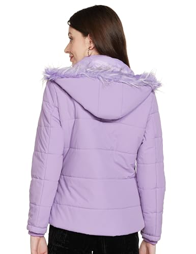 Image of Qube By Fort Collins Women's Regular Fit Bomber Jacket with Detachable Hood - Stylish & Comfortable Winter Wear |Material: Polyester