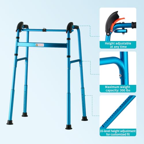 NORTTA Foldable Stair Climbing Walker for Seniors,Adjustable 4-Leg Height Safety and Convenience Blue