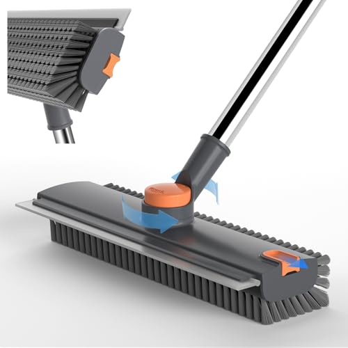 Image of Pool Scrub Brush with 52 inch Pole, 3 in 1 Pool Cleaning Brush with Squeegee, Floor Scrub Brush with Long Handle, Deck Brush for Swimming Pool Tile Wall Patio Concrete Gray