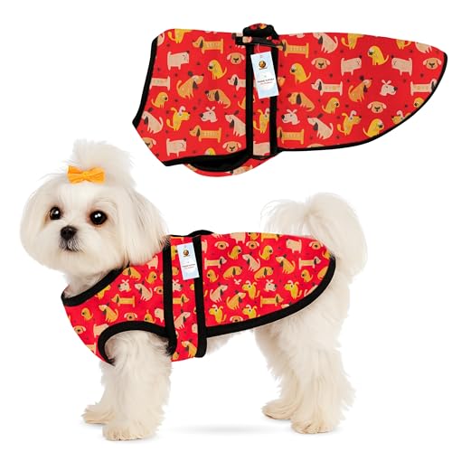 Image of Foodie Puppies Dog Winter Jacket - (Dog Printed, 14 Inch) for Small Dogs & Puppies | Ultra Warm Waterproof & Windproof Coat | Adjustable Velcro Closure, Washable Vest for Cold Weather