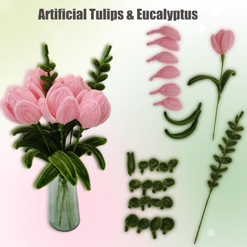 Image of Pipe Cleaner Set, 200 Pcs, with Floral Wires and Floral Tape, Chenille Stems for Tulip Bouquet Making, Kids DIY Craft Projects and Decorations (Peach and Olive Green kit)