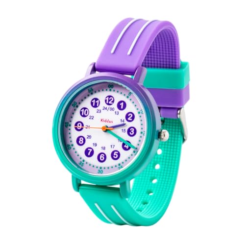 Kiddus Reloj de Aprendizaje para Niña, Reloj Educativo Infantil a Partir de 5 Años, Resistencia al Agua 5ATM, Niños Analógico para Aprender la Hora, Mecanismo Japonés