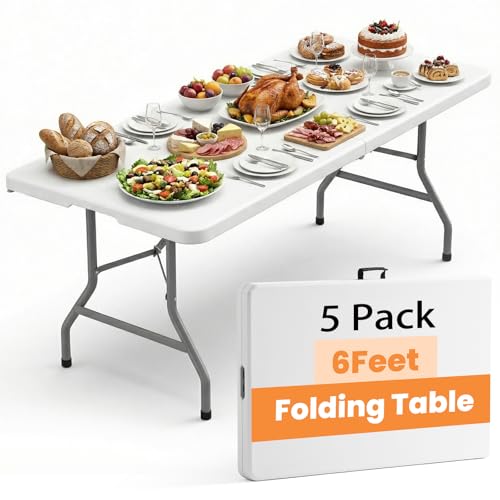 5-Pack 6ft Foldable Utility Tables with Handles