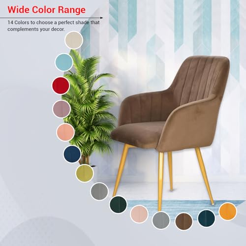 Image of Taboo Velvet Dining Chair Set of 4 | Upholstered Accent Arm Chairs | Soft Cushioned Seat with Backrest | Modern Velvet Fabric Chairs with Metal Legs | Living Room, Bedroom, Cafe & Restaurant | Brown