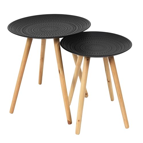 HOME DECO FACTORY - HOME DECO FACTORY - HD7348 Table Gigogne Ronde Relief Noir x2, Mobilier Moderne pour Salon, Chambre, Salle d'Attente, Petite 39.5x39.5x42.5 cm, Grande 49.5x49.5x49.5 cm