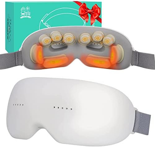 MEEEGOU Eye Massager with Heat and Vision Window, with Compression, Vibration, 3 Massage Modes Rechargeable Heated Temple Massager for Relaxing Eyes, Reduce Black Circles, Dry Eyes