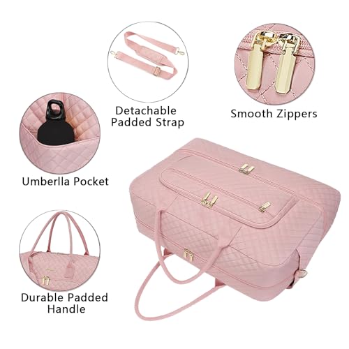 Travel Duffle Bag for Women,Large Weekender Bag With Shoe Compartment Toiletry Tote Bag With Wet Pocket Carry on Overnight Weekend Bags for Travel Sports Gym Trips Hospital (Pink)2