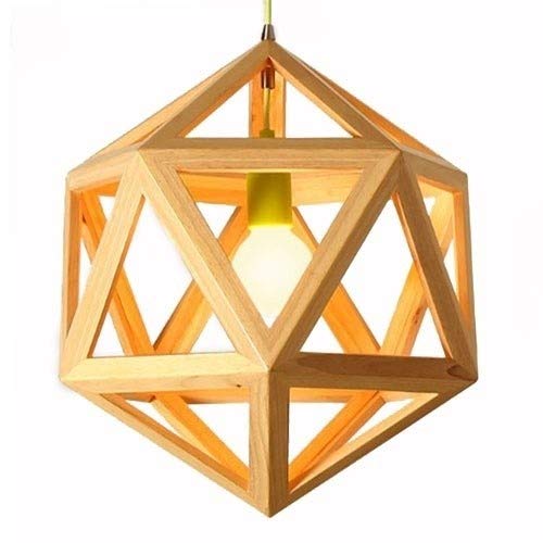Chandelier industriel bois rétro pièce de designer en forme de diamant hexaèdre
