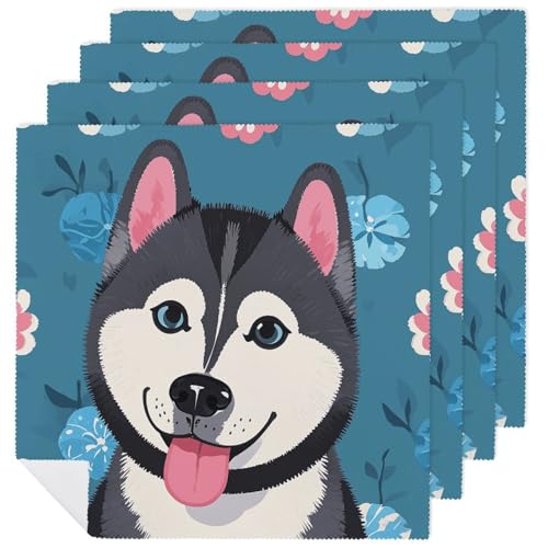 Servilletas de Tela Cuadradas con Diseño Floral y Husky miniatura 1