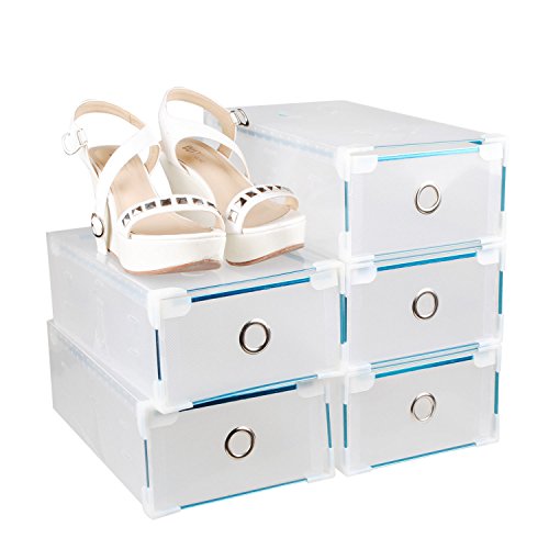 UUhome Stapelbar Schuhbox Set 5X / 10x Schuhboxen Schuhkasten Schuhkarton Schuhschachtel Aufbewahrungsboxen Schuhaufbewahrung Schuhaufbewahrungsboxen Schubladen Multizweck Transparent L30xB18xH10cm
